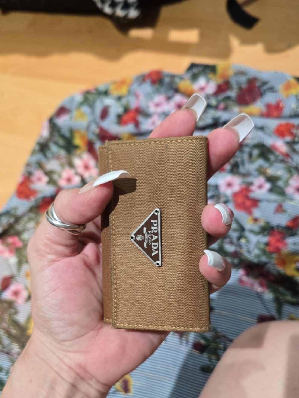 Prada Tan Triangular Logo Key And Card Case - Picture 11 of 11